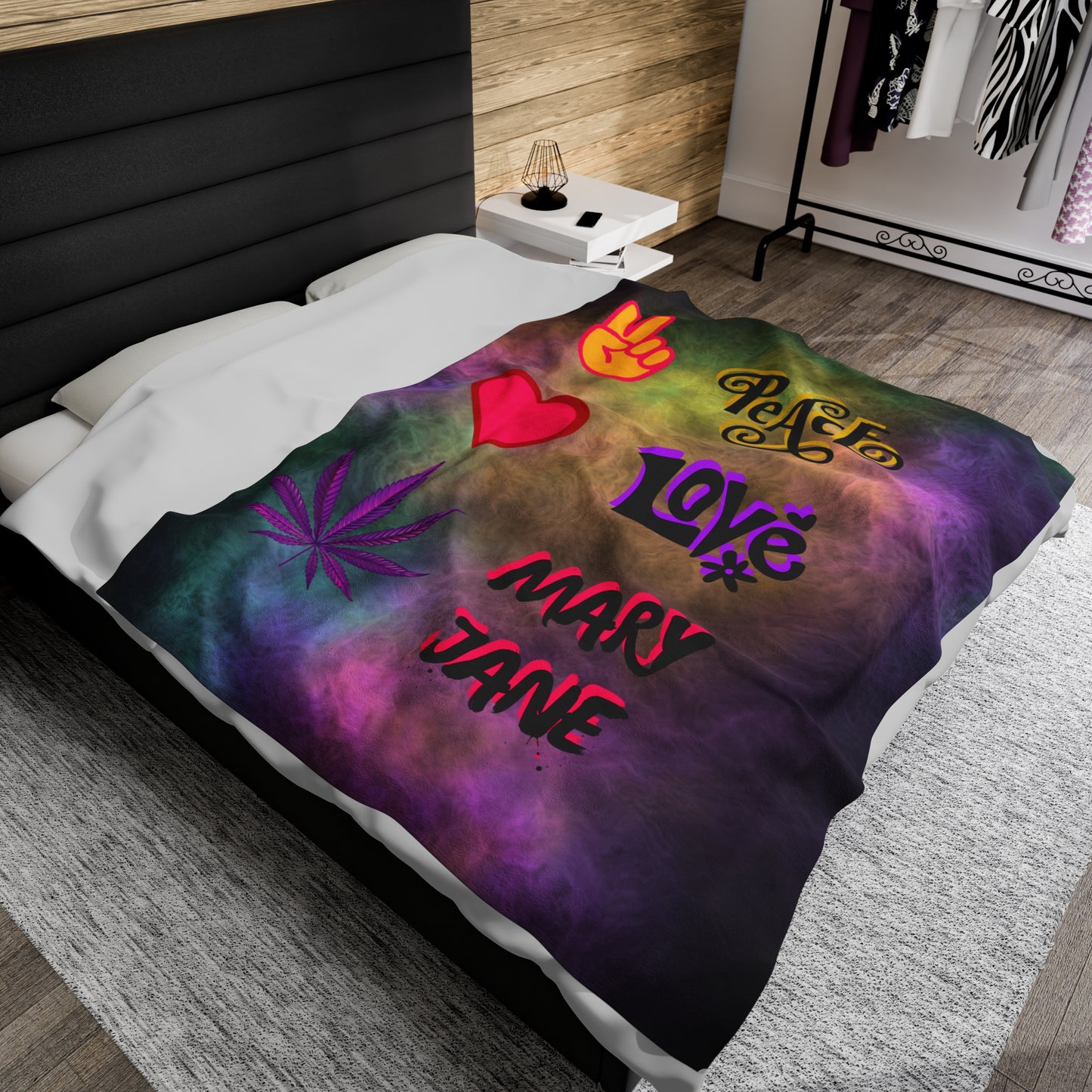 Vibrant Peace & Love Velveteen Plush Blanket