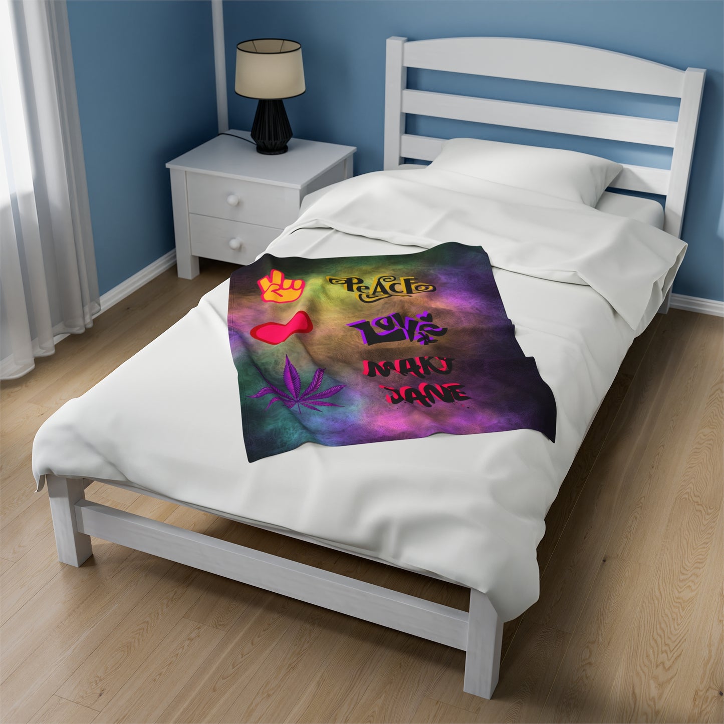 Vibrant Peace & Love Velveteen Plush Blanket