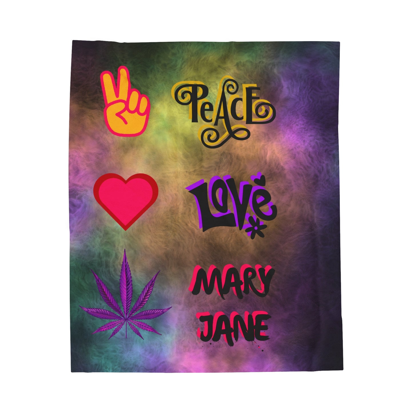 Vibrant Peace & Love Velveteen Plush Blanket