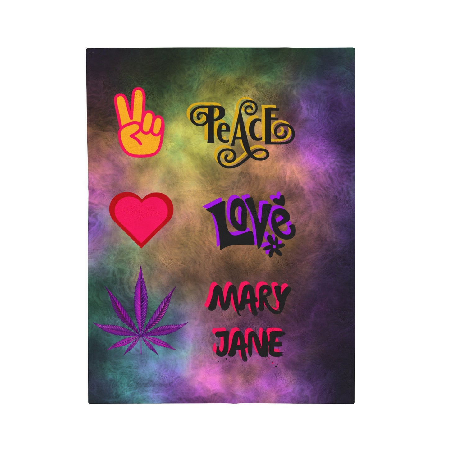 Vibrant Peace & Love Velveteen Plush Blanket