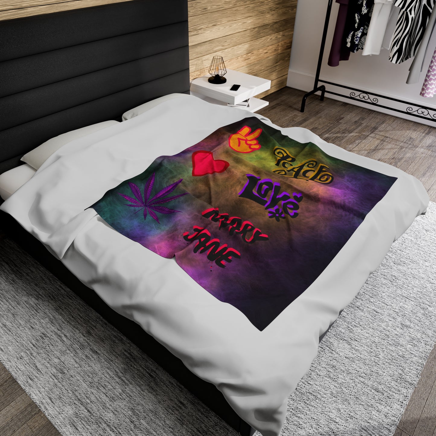 Vibrant Peace & Love Velveteen Plush Blanket