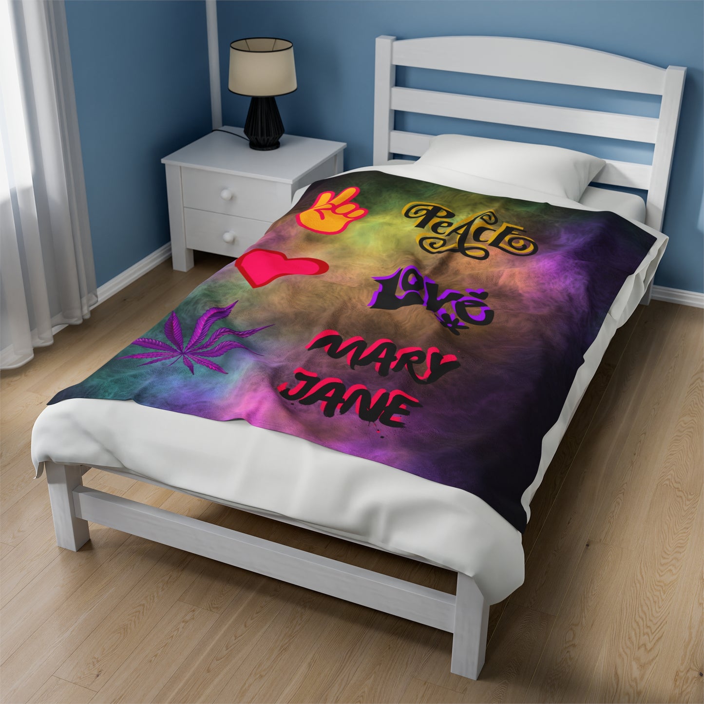Vibrant Peace & Love Velveteen Plush Blanket
