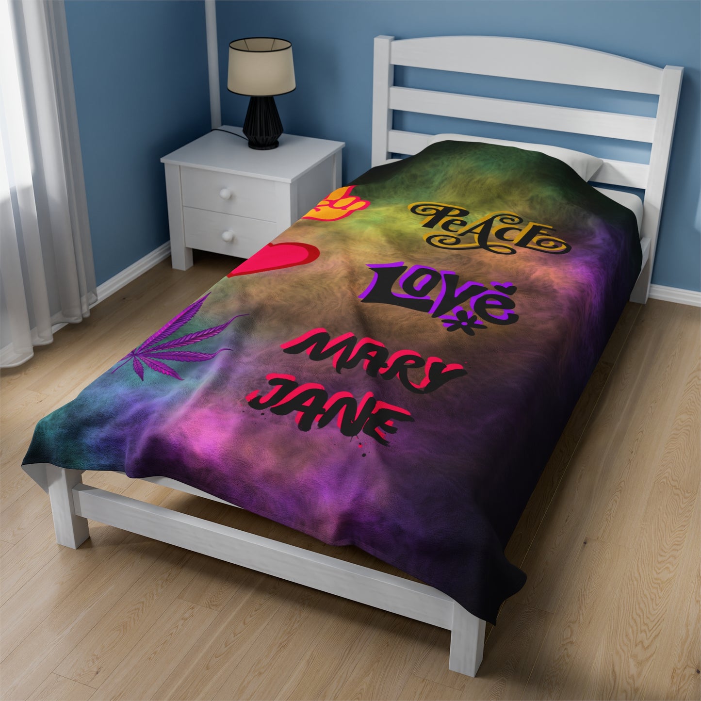 Vibrant Peace & Love Velveteen Plush Blanket