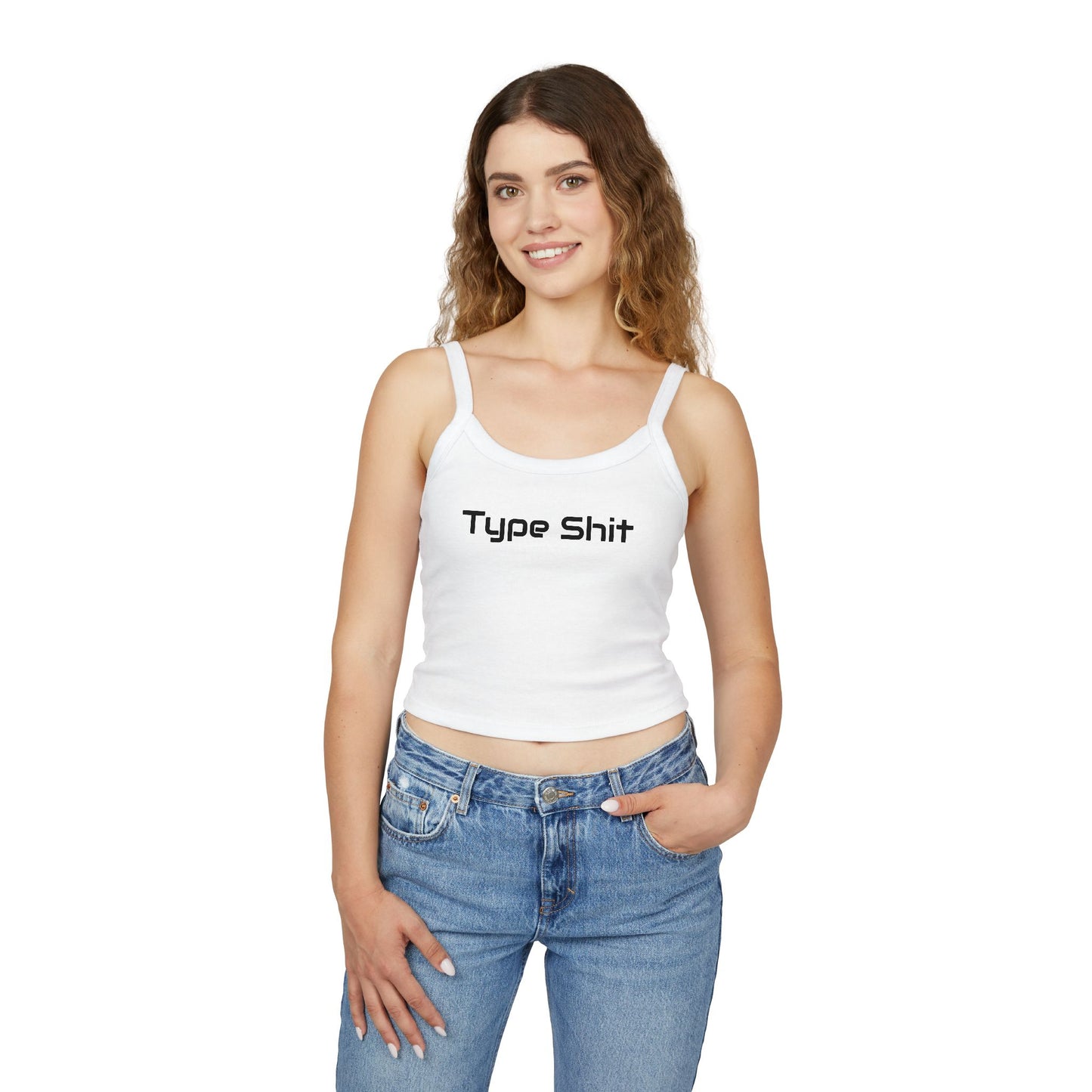 'Type Shit' Women's Spaghetti Strap Tank Top — Funny Graphic Crop Tank for Typographers & Designers