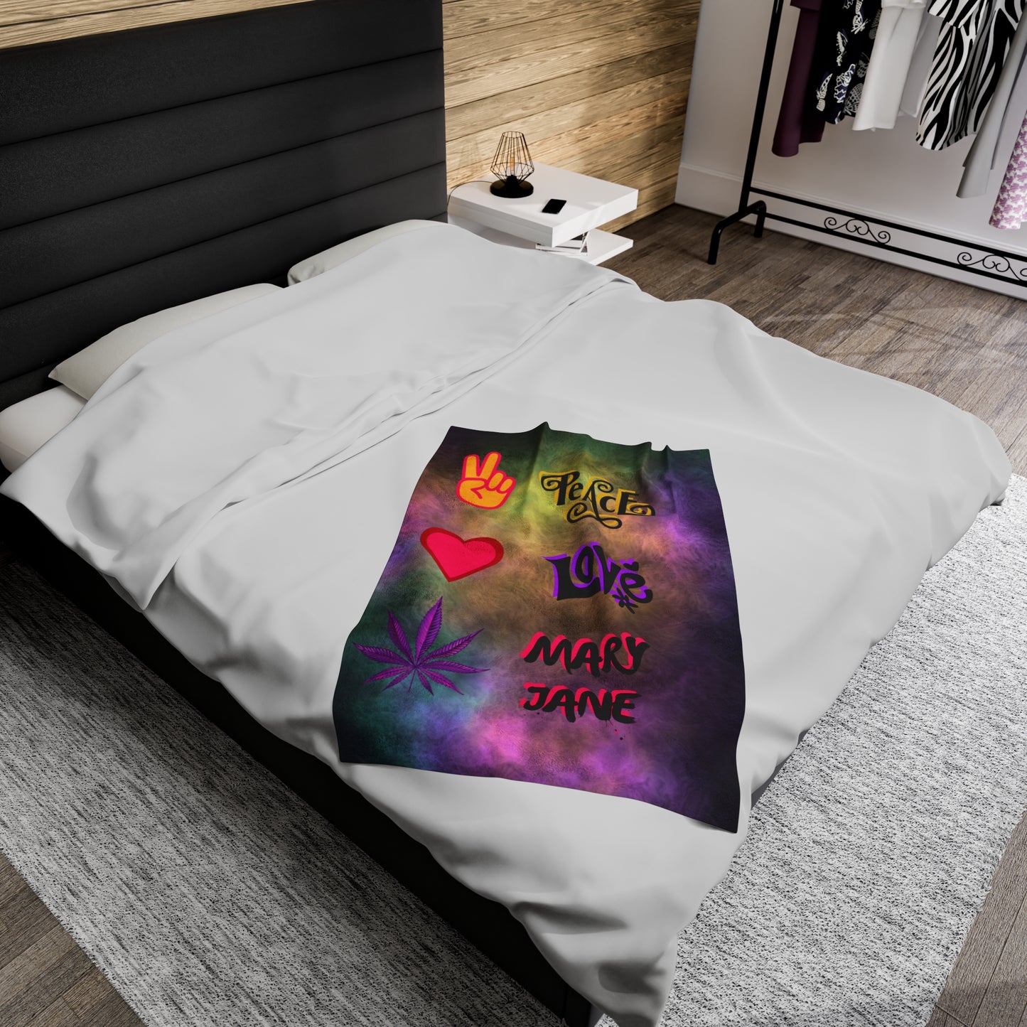 Vibrant Peace & Love Velveteen Plush Blanket