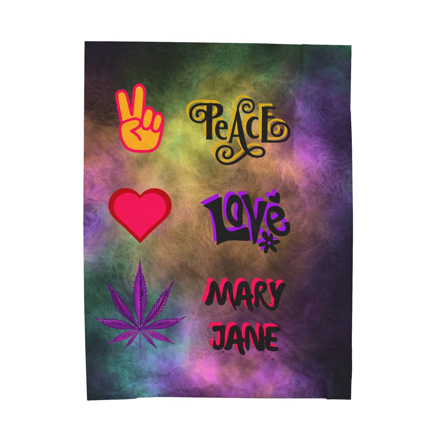 Vibrant Peace & Love Velveteen Plush Blanket